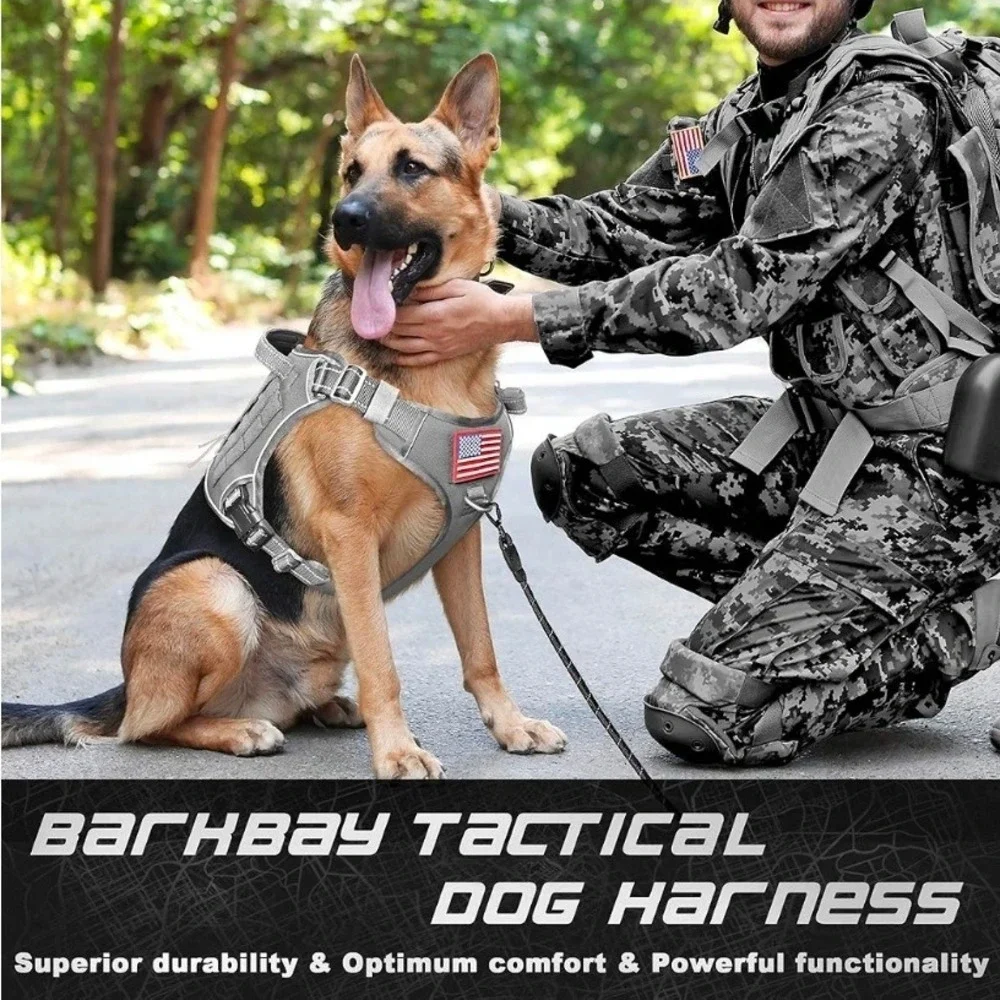 Barkbay Tactical Dog Harness Grey Small Military Service Weighted MOLLE Vest